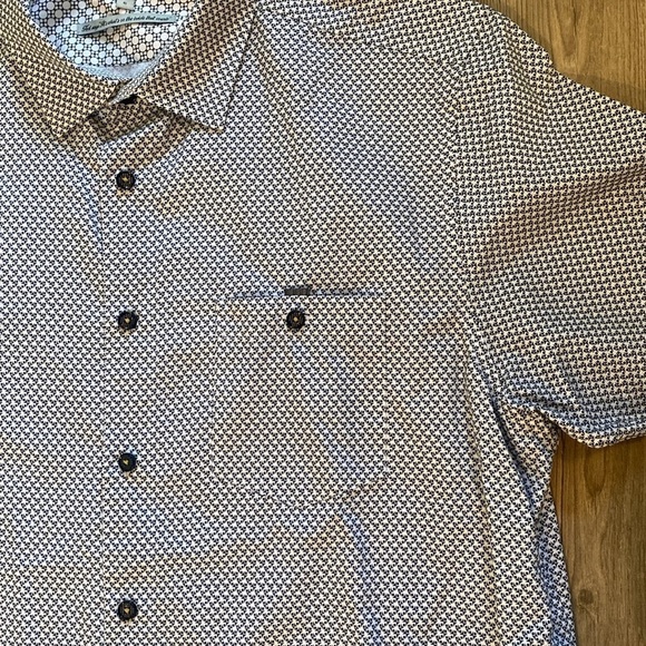 Ted Baker London Blue Printed Short Sleeve Button Up Men's Size 5 US XL - Picture 4 of 7